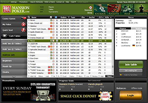 Mansion Poker Cash Game Lobby