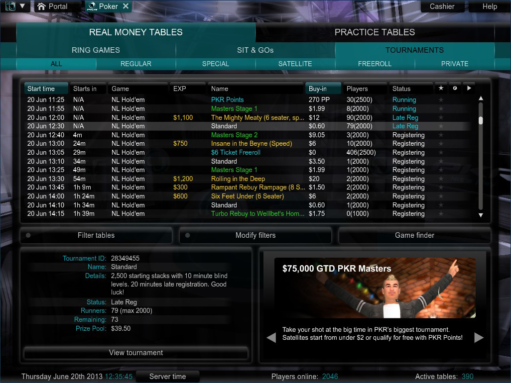 PKR Tournament Lobby